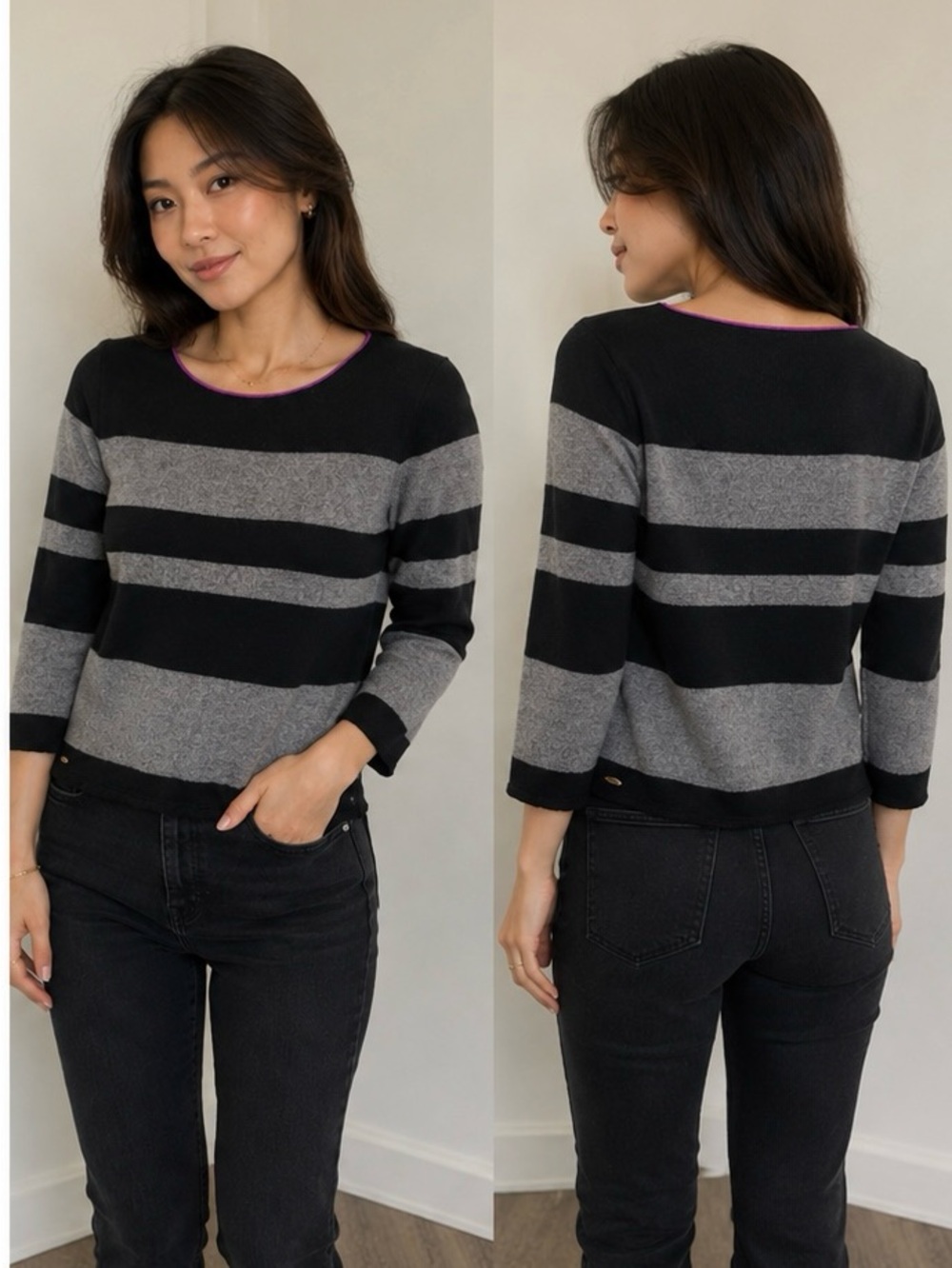 Chanel | Striped Black and Gray Women's Sweater